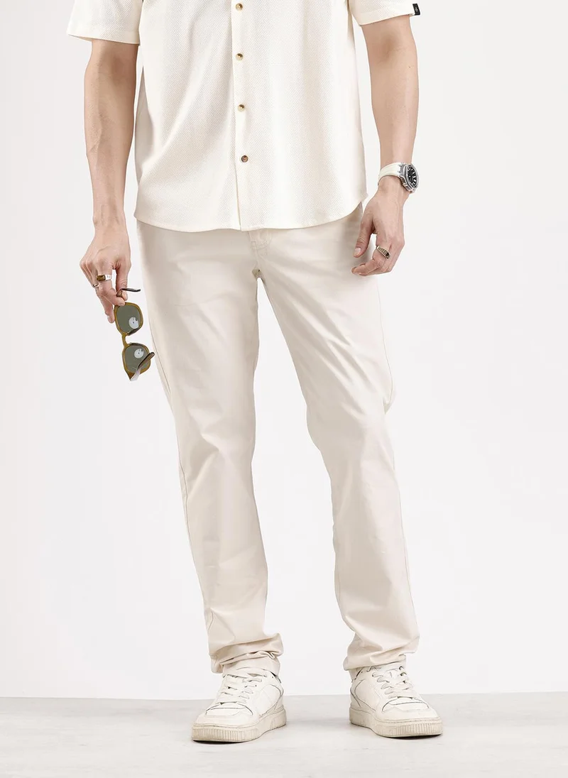 Wrogn Solid Slim Fit Trouser   |  Cream